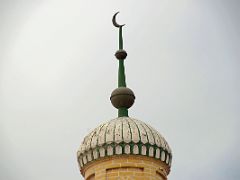 05 Kashgar Id Kah Mosque Minaret Top Close Up With Crescent Moon